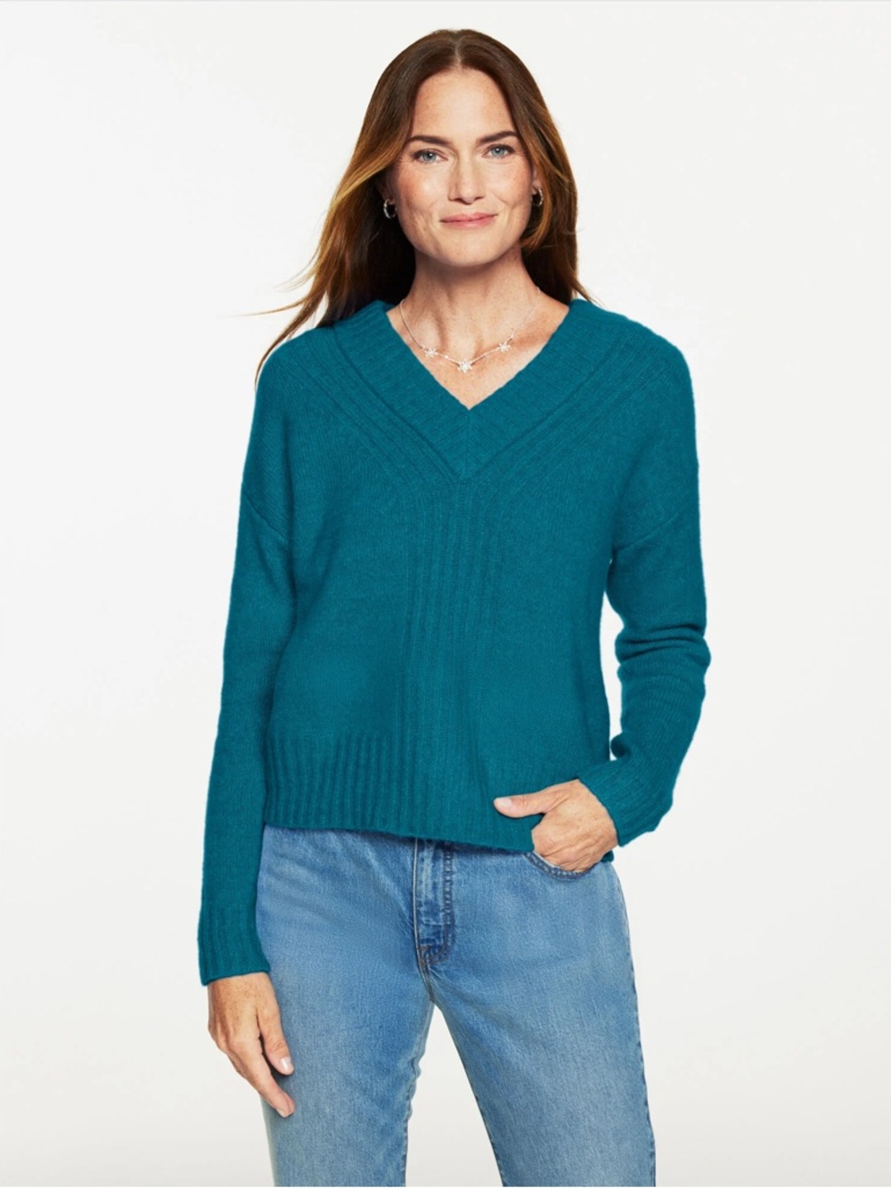 Talbots Teal V-Neck Women's Sweater Sz P